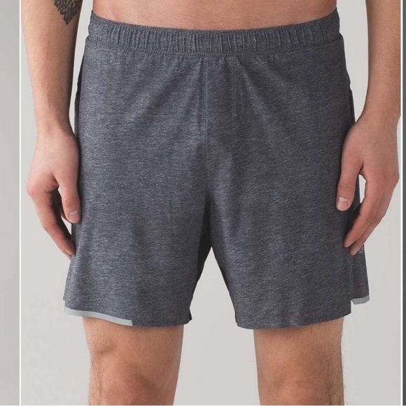 Lululemon Surge Short 7" Short Heathered Texture Printed Greyt Deep Coal SZ M - Picture 1 of 13
